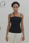 BASERANGE Ribbed Cotton Needle Tank Top Camisole TONI and TOTV Collection Made in Portugal BAS-TONI-RB-000-HEI Black